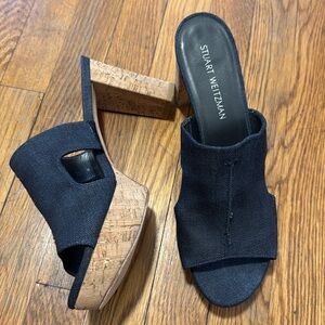 Stuart Weitzman Blue Denim Chunky Cork Platform Heels Size 11 worn once